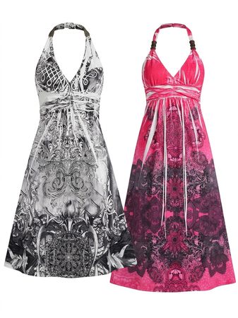 (FV-1358) Vintage Y2K Statement Print Dress Bundle | Bold Graphic & Floral Dresses