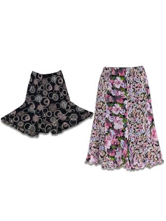 (FV-1360) Vintage Floral Skirt Bundle Y2K | Dark Floral & Printed Midi Skirts