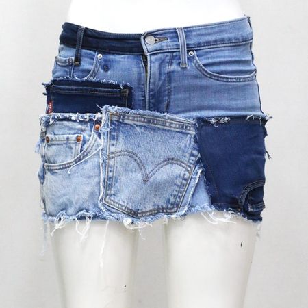 CR1560 Upcycled Patchwork Denim Mini Skirt
