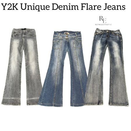 Y2K Unique Denim Flare Jeans RE-3077