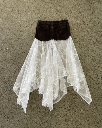 Upcycled Corduroy Lace Skirt