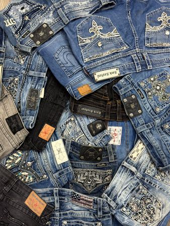 Miss me true religion rock revival shorts