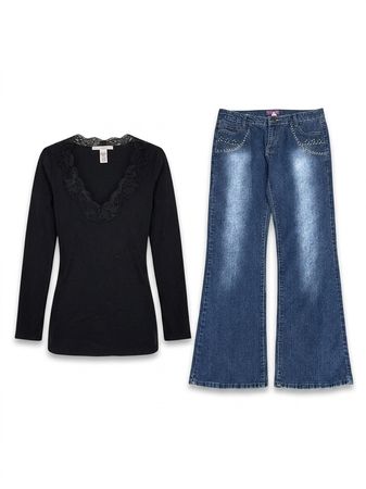 (FV-1374) Y2K Baby Tees & Denim flared jeans