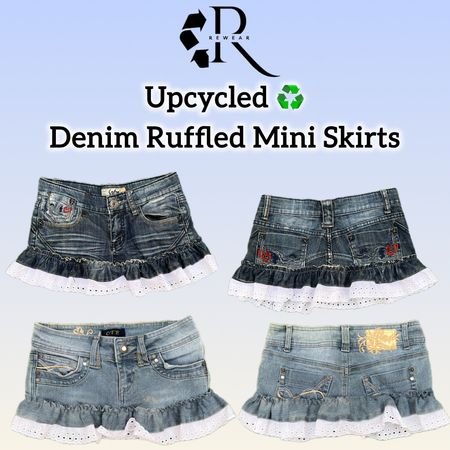 Upcycled Y2K Denim Ruffle Mini Skirts