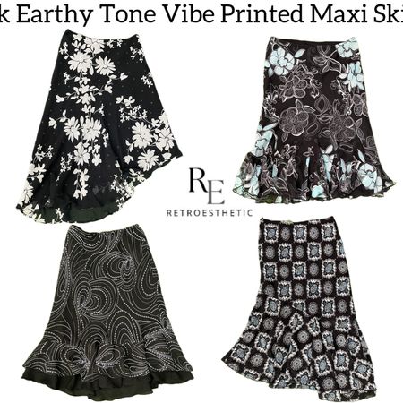 Y2K Earthy Tone Printed Maxi Skirts RE-3167