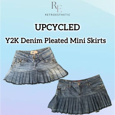 Upcycled Y2K Denim Pleated Mini Skirts