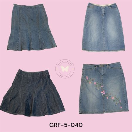 Retro Blue Denim Midi Skirt with Front Slit (GRF-5-040)