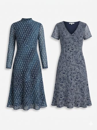 (FV-1373)     Retro Navy Abstract Print Dresses & Elegant Y2K Midi Bundle