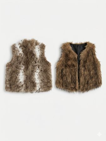 (FV-1383)     Vintage Faux Fur Gilets & Y2K Furry Vest Winter Bundle
