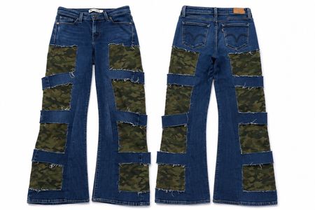 CR1571 Upcycled Camo Patch Flare Jeans