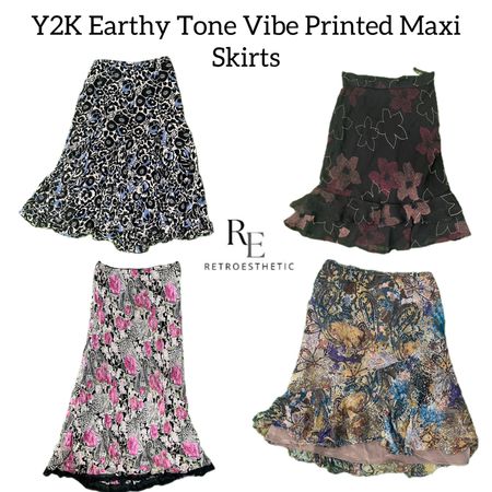 Y2k Earthy Tone Vibe Printed Maxi Skirts Re-3178