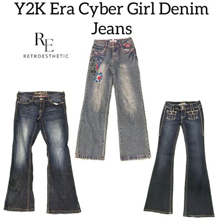 Y2k Era Cyber Girl Denim Jeans Re-3181