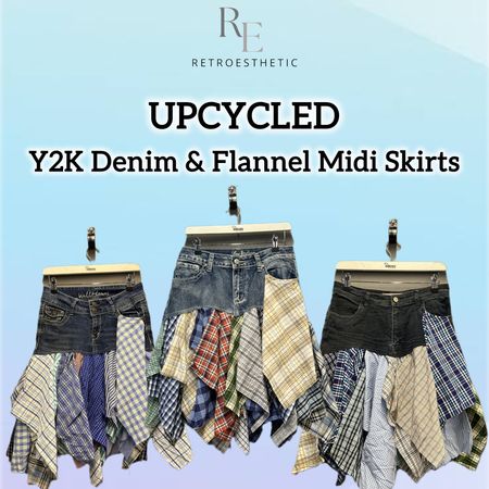 Jupes midi en denim flanelle recyclé Y2K