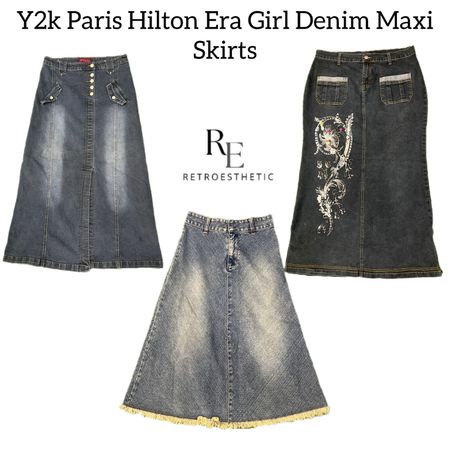 Y2k Paris Hilton Era Girl Denim Maxi Skirts Re-3184