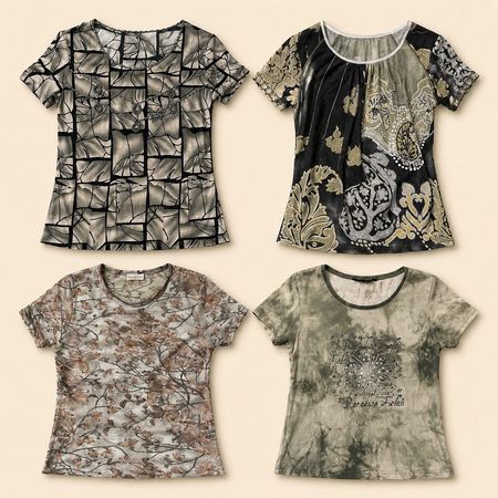 Y2k Muddy Tone Printed Tops