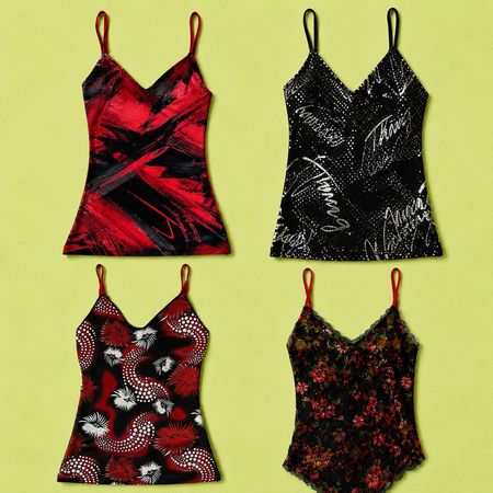 Y2k Crimson Noir Printed Cami Tops