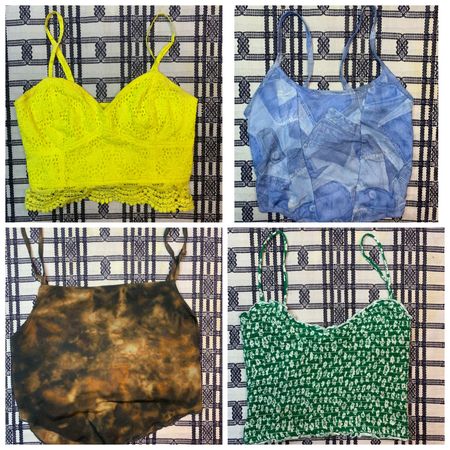 Y2K Crochet & Graphic Camisole Mix - Eyelet Lace, Denim Print & Smocked Floral Tops VR-286