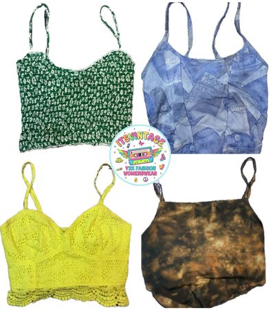 Y2K Vintage Cami & Lace Strap Top Bundle – 10pcs Bold Print & Statement Mix | VR285 ✨