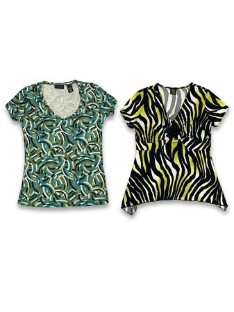(FV-1410) Y2K Abstract Print Tops & Retro Graphic Boho Blouse Bundle
