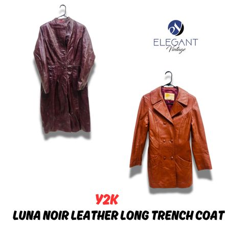 Y2K Luna Noir Leather Long Trench coat - EV1040