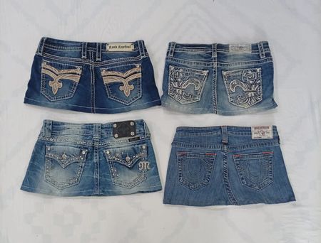 CR8352 Upcycled Mixed Branded Mini Denim Skirts