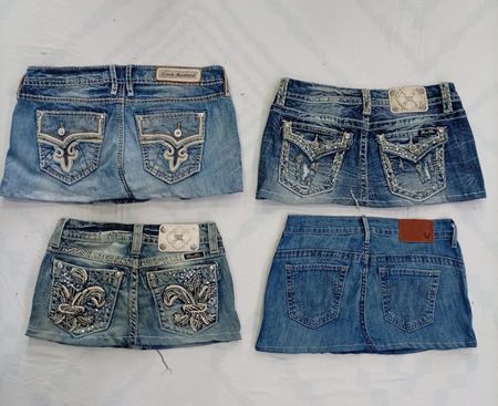 CR8353 Upcycled Mixed Branded Mini Denim Skirts