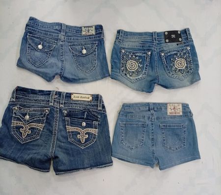 CR8357 Upcycled Mixed Branded Mini Denim Shorts