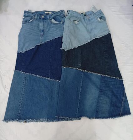 CR8362 Upcycled Levi’s Denim Maxi Skirts