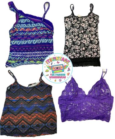 Y2K Vintage Cami & Lace Strap Top Bundle – 9pcs Bold Print & Trend Mix | VR287 ✨