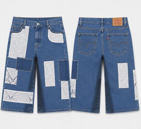 CR1583 Upcycled Lace Patch Denim Shorts