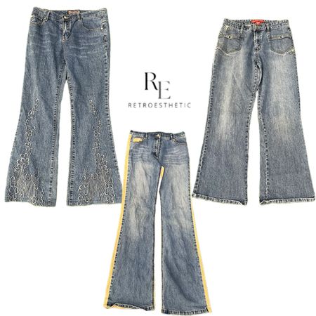 Y2K Unique Denim Flare Jeans Re-3211