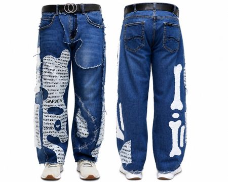 CR1591 Upcycled Graphic Patch Denim Jeans