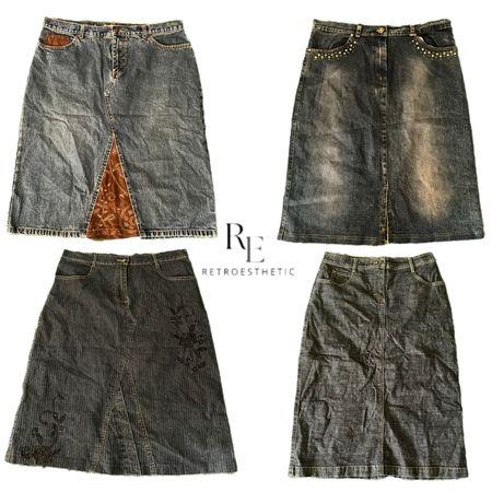 Y2K Edgy Girl Denim Midi Skirts Re-3218