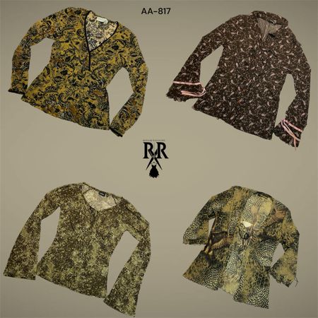 Y2K Earthy Tone Full Sleeve Mesh Mix Tops (AA-817)