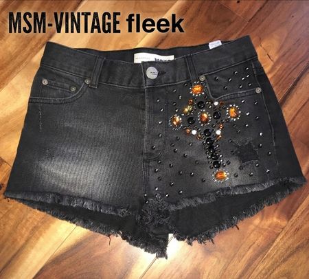 Distressed denim Embellished Shorts