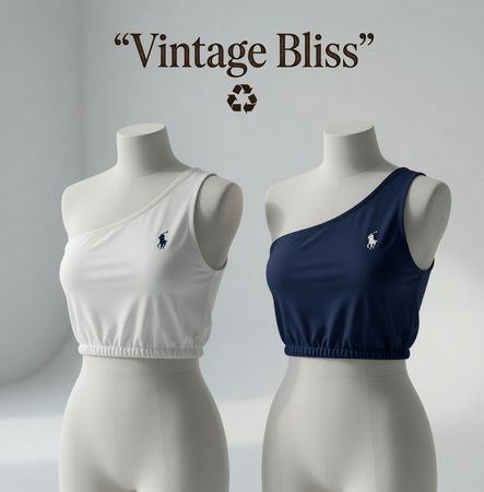 Up Cycled Polo Ralph Lauren one shoulder Crop Tank Top