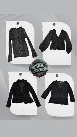 Y2K Feminine Black Poly Blouse