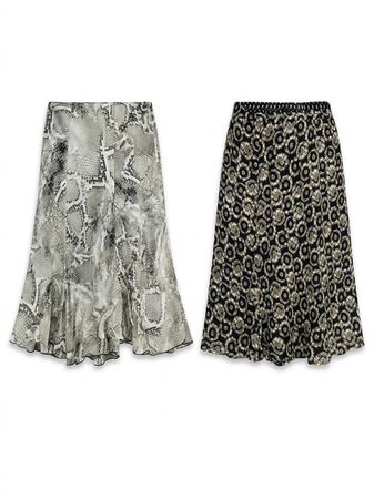 (FV-1424)     Black Printed Midi Skirts Bundle | Vintage Monochrome Y2K Boho Skirts Lot