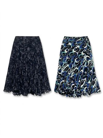 (FV-1431)     Blue Floral Midi Skirts Bundle | Vintage 90s Y2K Women Printed Skirts Collection