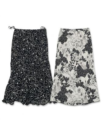 (FV-1436)     Black Printed Midi Skirts Bundle | Vintage Monochrome Y2K Boho Skirts Lot