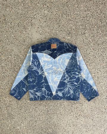 Upcycled Laser Print Denim Zip Jacket