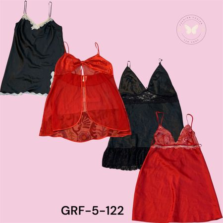Robe nuisette romantique noire et rouge inspirée par l'an 2000 pour femmes (GRF-5-122)