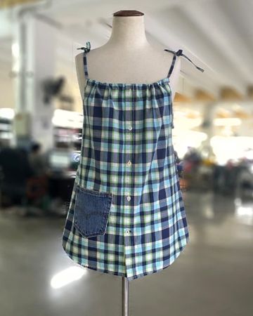 Upcycled Denim Pocket Tie-Strap Top