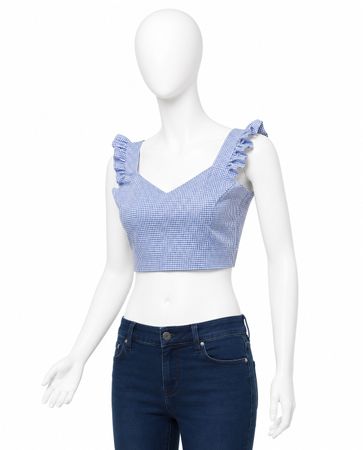 CR1598 Upcycled Gingham Ruffle Top