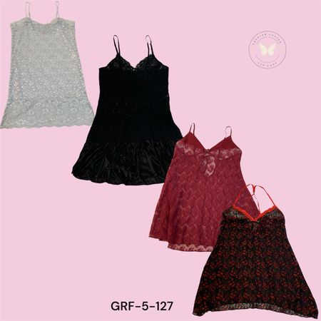 Black Red Lace Trim Mini Slip Dress for Women (GRF-5-126)