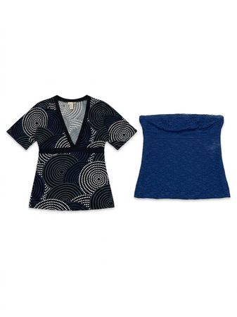 (FV-1443)     Y2K Blue Floral & Abstract Print Tops Bundle | Vintage 2000s Women’s Mesh Wholesale