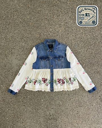 Upcycled Denim Panel Embroidered Jacket