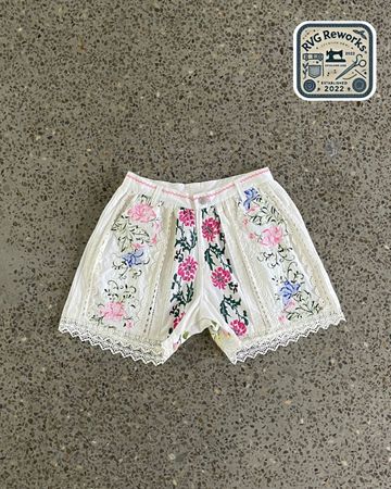 Upcycled Embroidered Lace Panel Shorts