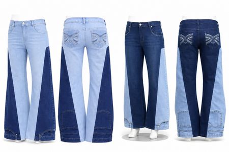 CR1613 UPCYCLED TWO TONE PANEL FLARE JEANS
