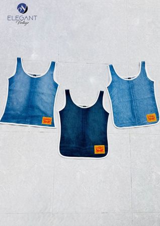 UPCYCLED Denim Tank Tops With Pipping - EVR0587